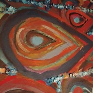 Nicole Abstract Painting in Orange, Teal, Blue and Gray